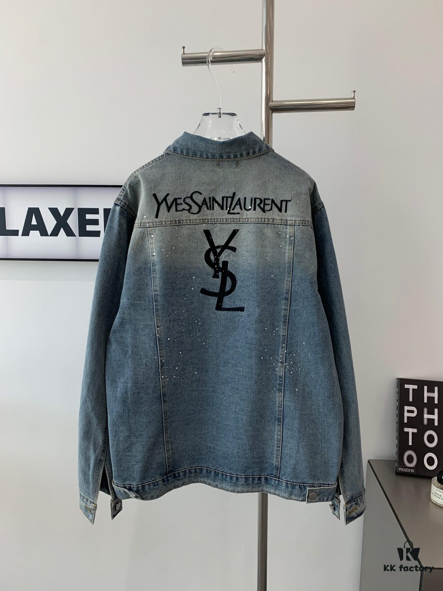 6931a345ccd8ab3d7af977b1 New Saint Laurent YSL Star Sequin Embroidery Distressed Rhinestone Denim Jacket for Men and Women