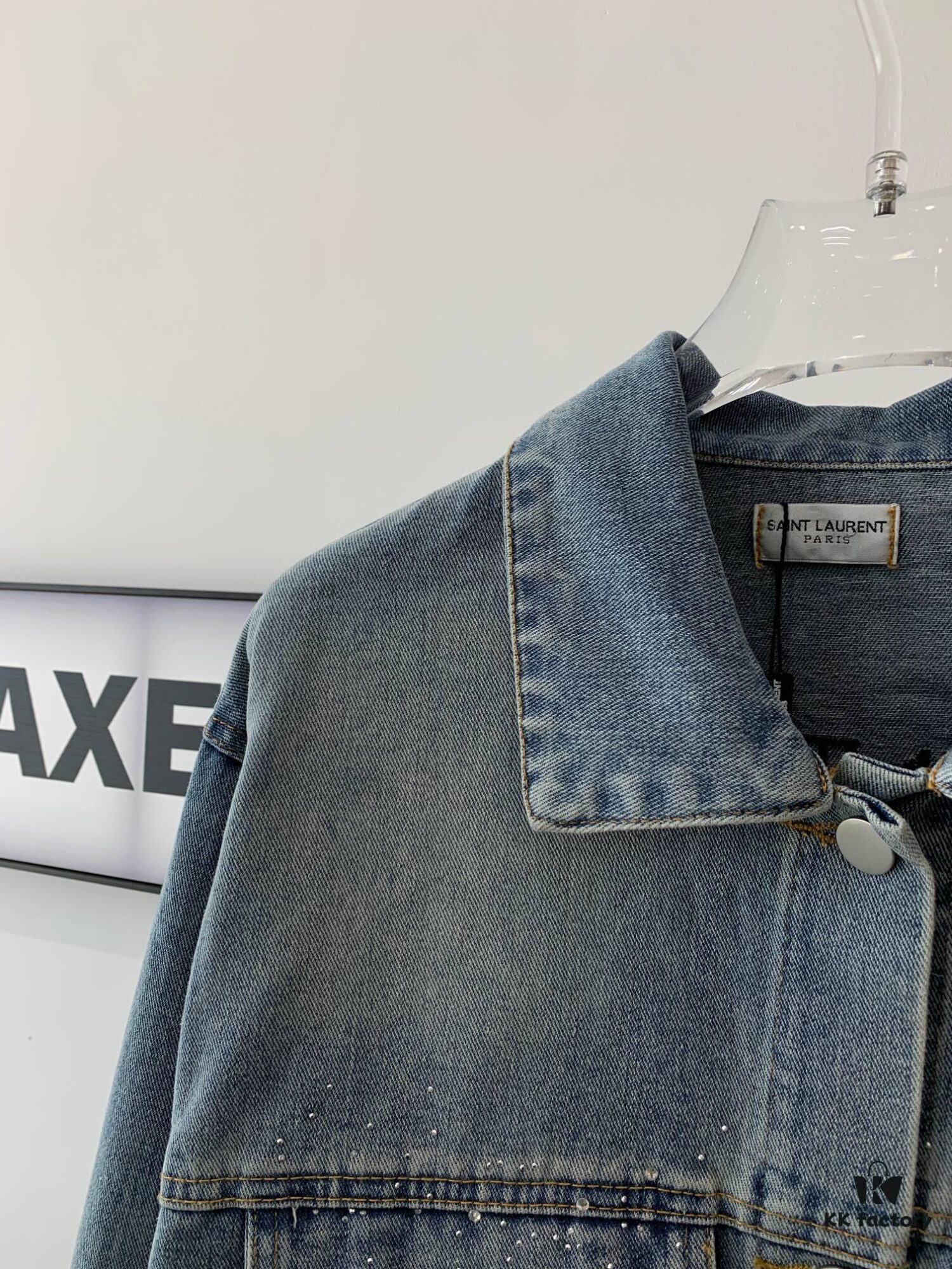 6931a346ccd8ab3d7af977b2 New Saint Laurent YSL Star Sequin Embroidery Distressed Rhinestone Denim Jacket for Men and Women
