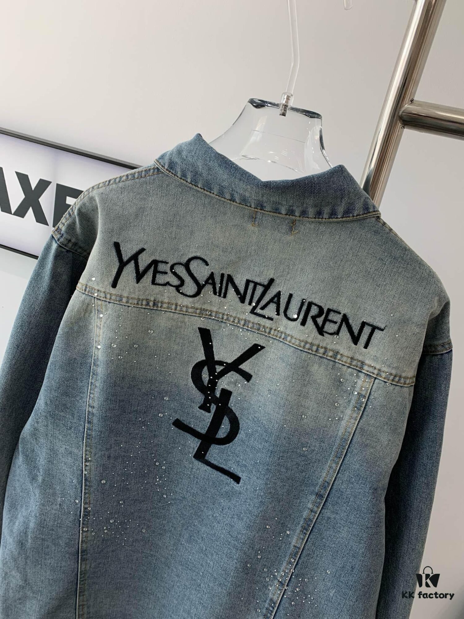 6931a346ccd8ab3d7af977b3 New Saint Laurent YSL Star Sequin Embroidery Distressed Rhinestone Denim Jacket for Men and Women