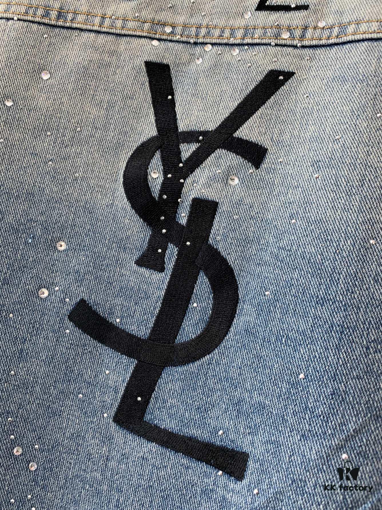 6931a346ccd8ab3d7af977b4 New Saint Laurent YSL Star Sequin Embroidery Distressed Rhinestone Denim Jacket for Men and Women