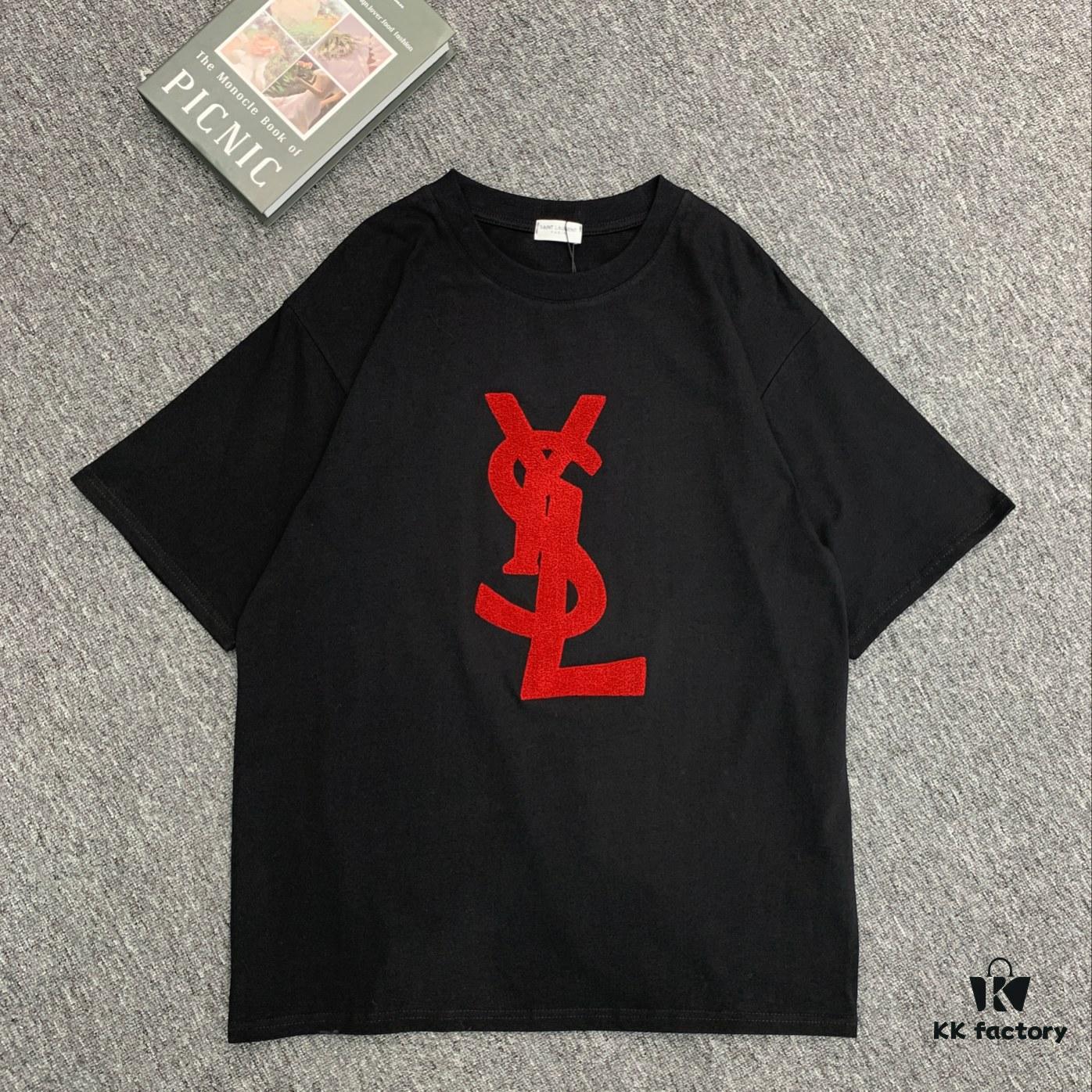 6931a347ccd8ab3d7af977cc New Arrival Saint Laurent Vintage Limited Edition Towel Embroidery Short Sleeve T-Shirt