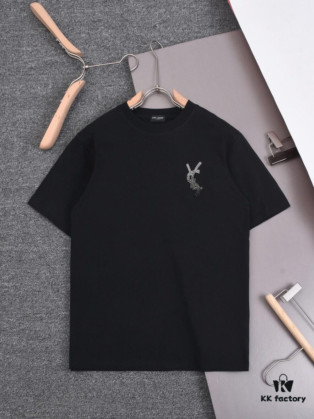 6931a34accd8ab3d7af9780c New Arrival 25S Saint Laurent Rhinestone T-Shirt, Heavyweight Cotton Washed Fabric, Unisex Loose Fit Fashion Tee