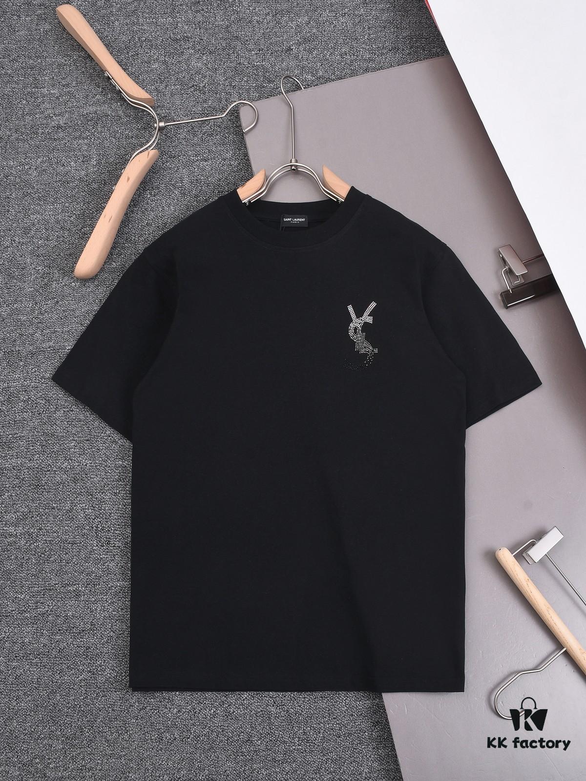 6931a34accd8ab3d7af9780c New Arrival 25S Saint Laurent Rhinestone T-Shirt, Heavyweight Cotton Washed Fabric, Unisex Loose Fit Fashion Tee