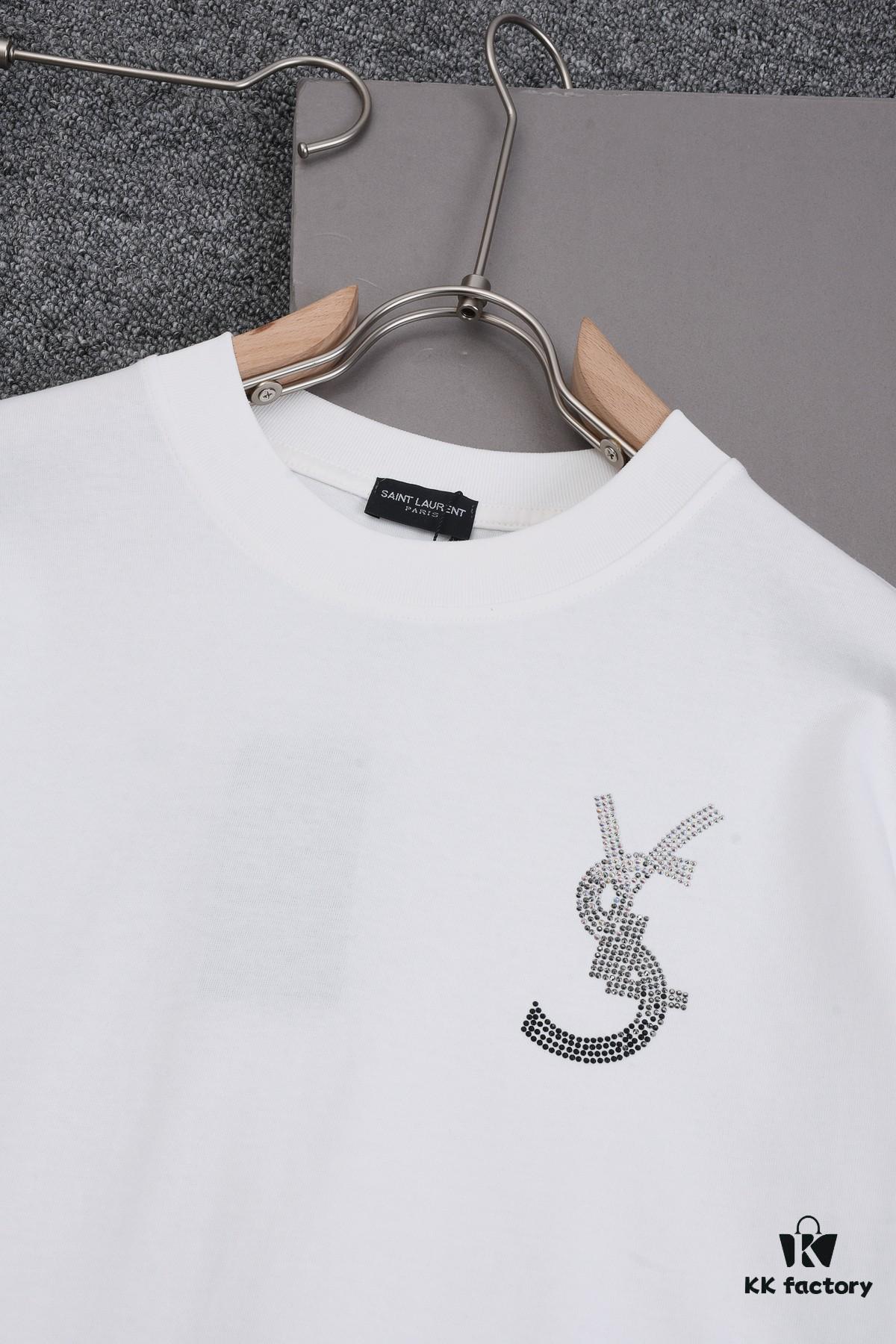 6931a34bccd8ab3d7af97816 New Arrival 25S Saint Laurent Rhinestone T-Shirt, Heavyweight Washed Cotton Unisex Tee