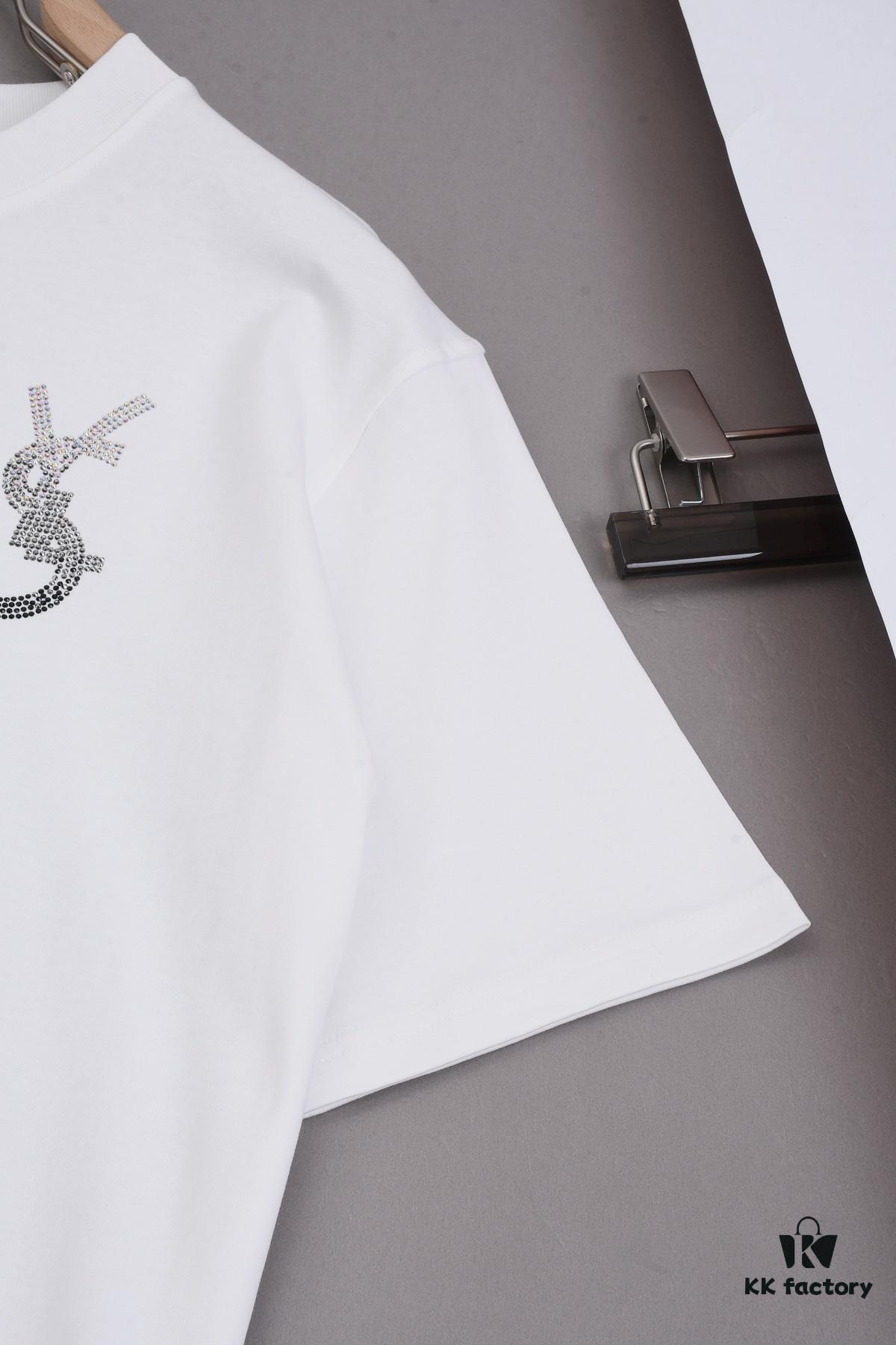 6931a34bccd8ab3d7af97817 New Arrival 25S Saint Laurent Rhinestone T-Shirt, Heavyweight Washed Cotton Unisex Tee