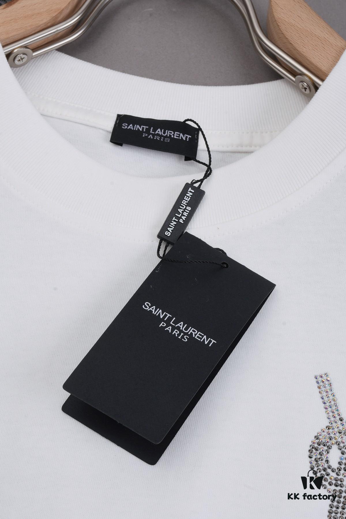 6931a34bccd8ab3d7af97818 New Arrival 25S Saint Laurent Rhinestone T-Shirt, Heavyweight Washed Cotton Unisex Tee