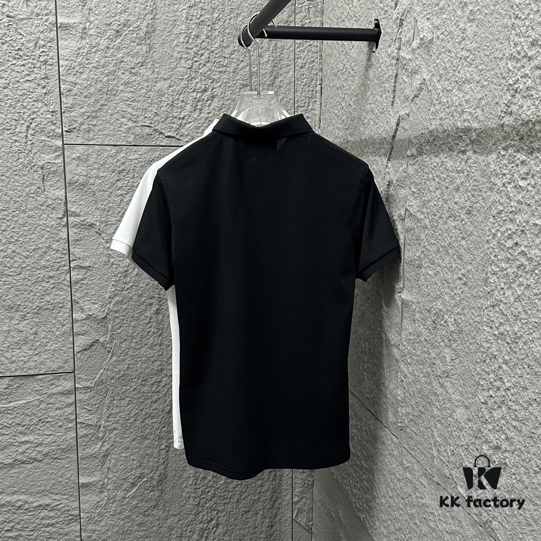 YSL Saint Laurent Short-Sleeve Polo Shirt 2025 Spring/Summer New Arrival Minimalist Letter Embroidery Beaded Fabric Unisex Stand-Collar Polo