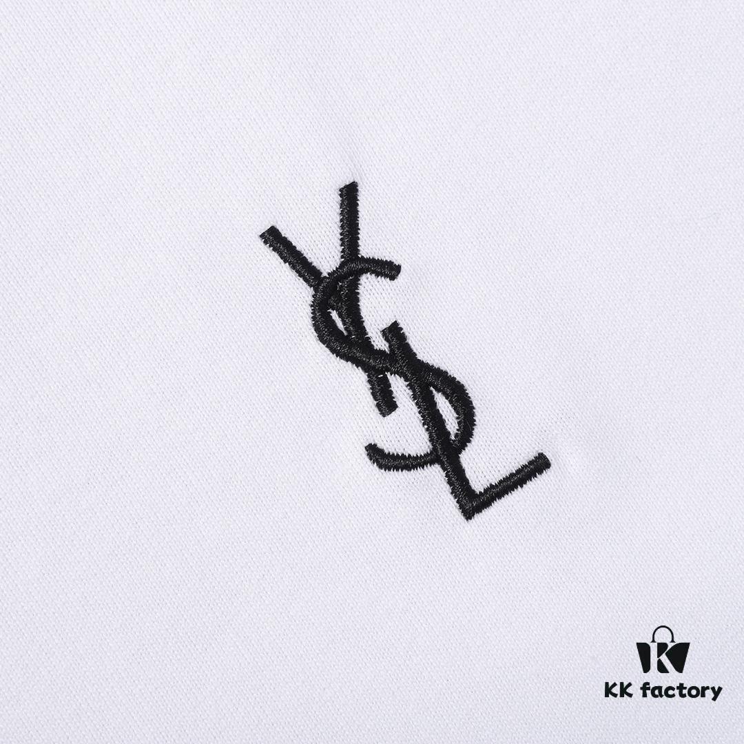 YSL / Saint Laurent Classic Small Logo Embroidered Jacquard Short Sleeve