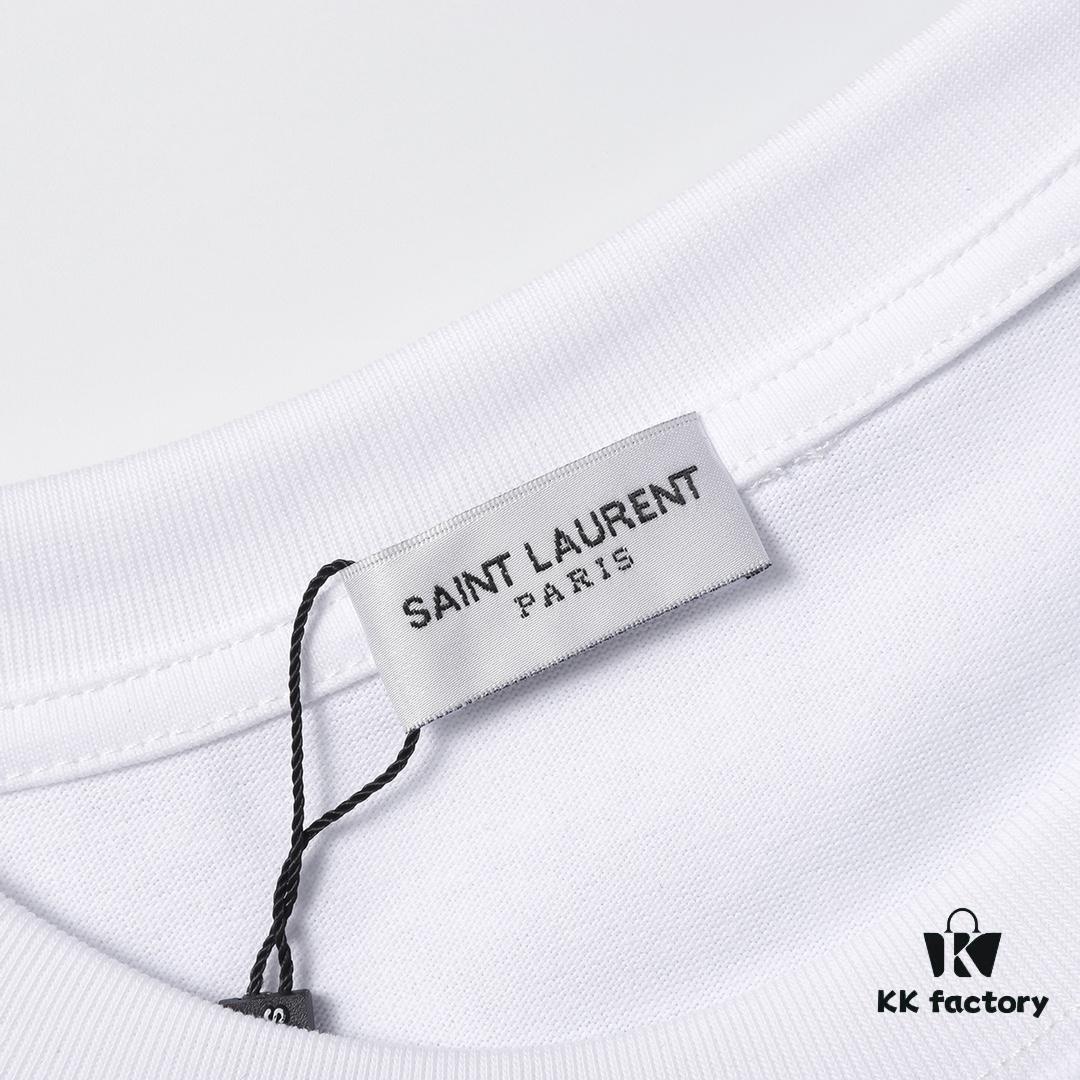 YSL / Saint Laurent Classic Small Logo Embroidered Jacquard Short Sleeve