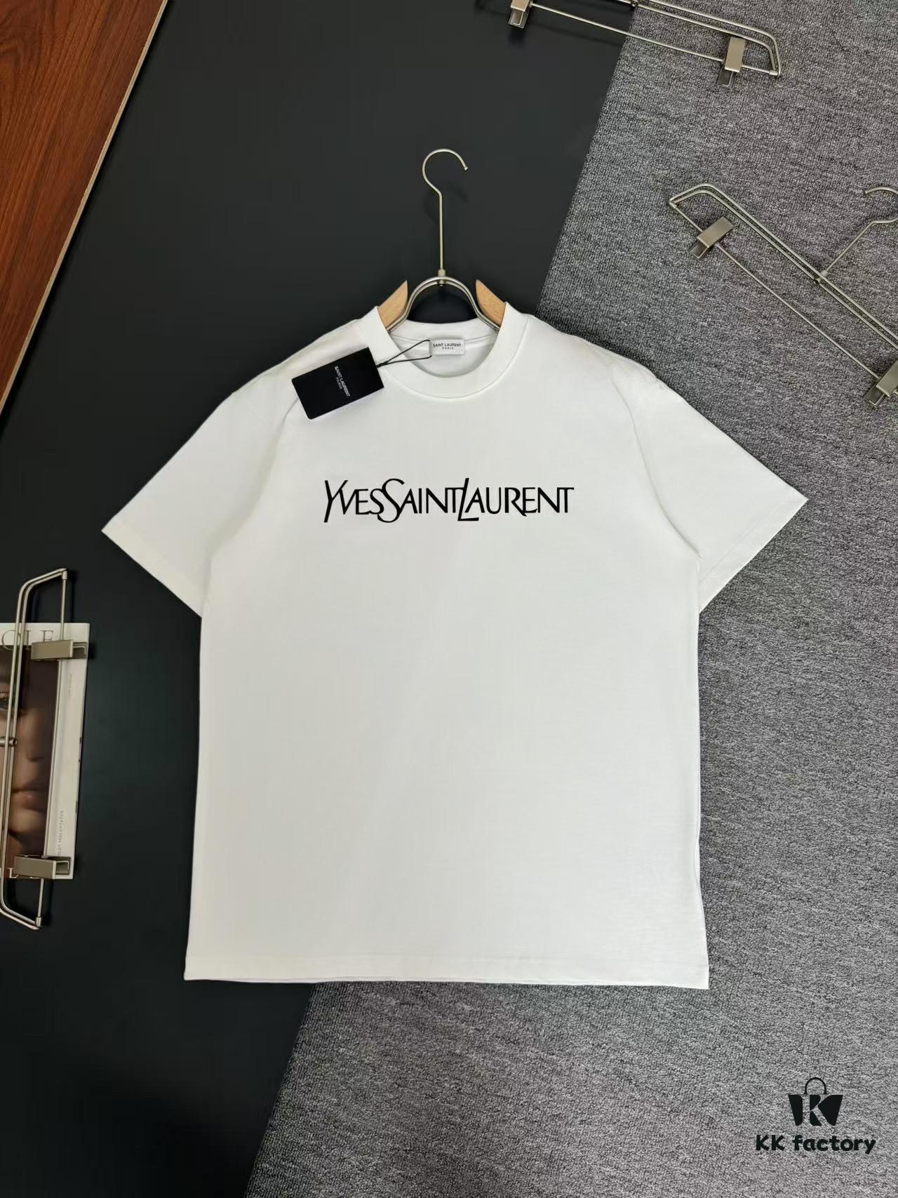 6931a355ccd8ab3d7af978e1 Yves Saint Laurent *YSL* Saint Laurent 320g Heavyweight Cotton T-Shirt with Logo Print, Thick and Breathable Loose-Fit Short-Sleeve Crew Neck Tee for Spring and Summer