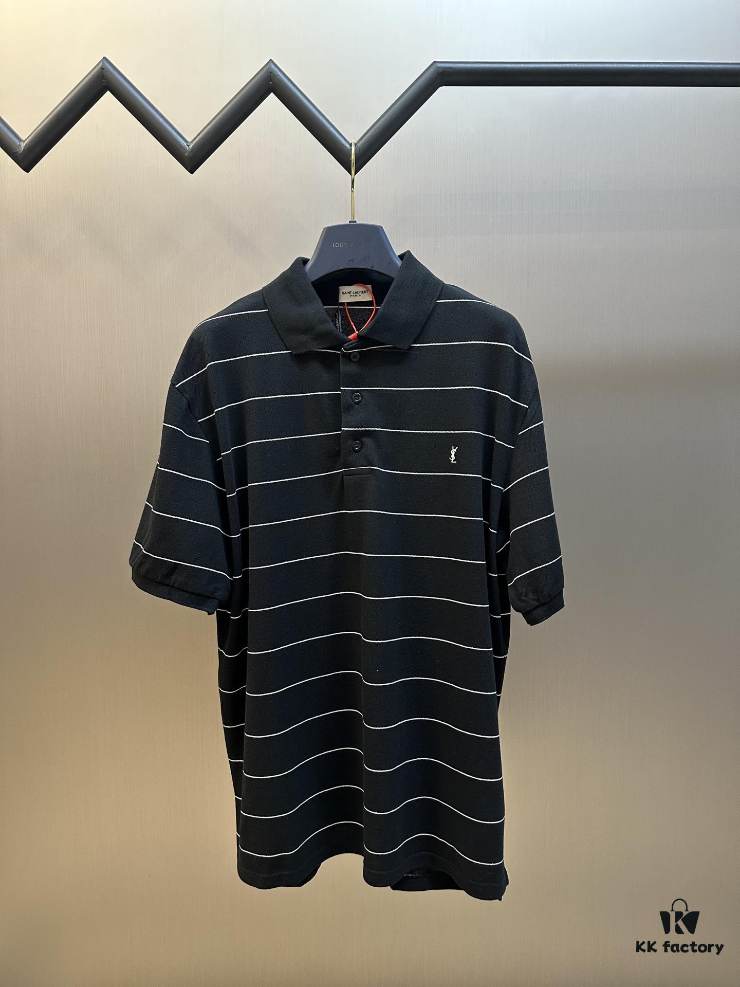 6931a357ccd8ab3d7af978fb Saint Laurent Embroidered Striped Polo Shirt