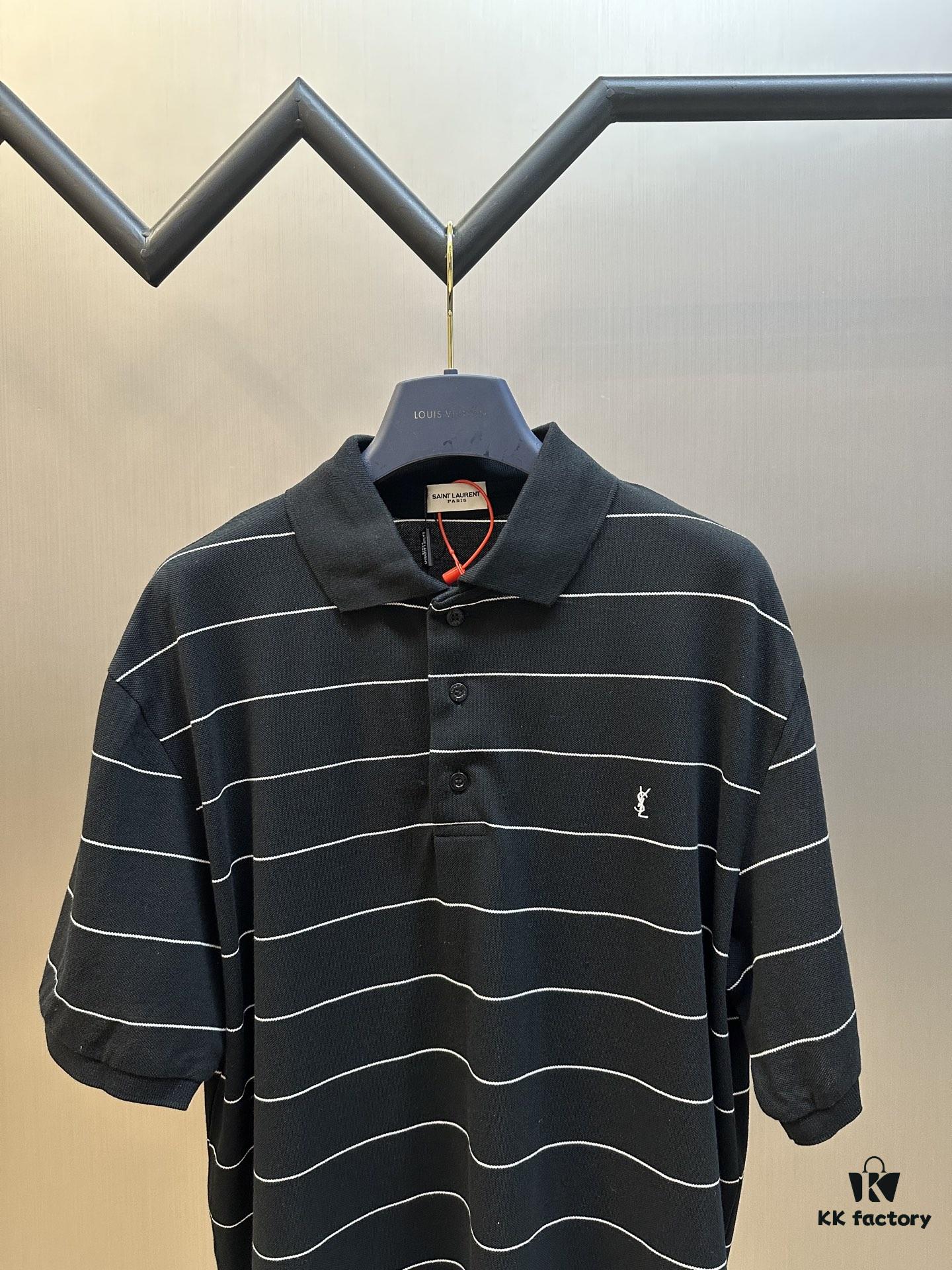 6931a357ccd8ab3d7af978fc Saint Laurent Embroidered Striped Polo Shirt