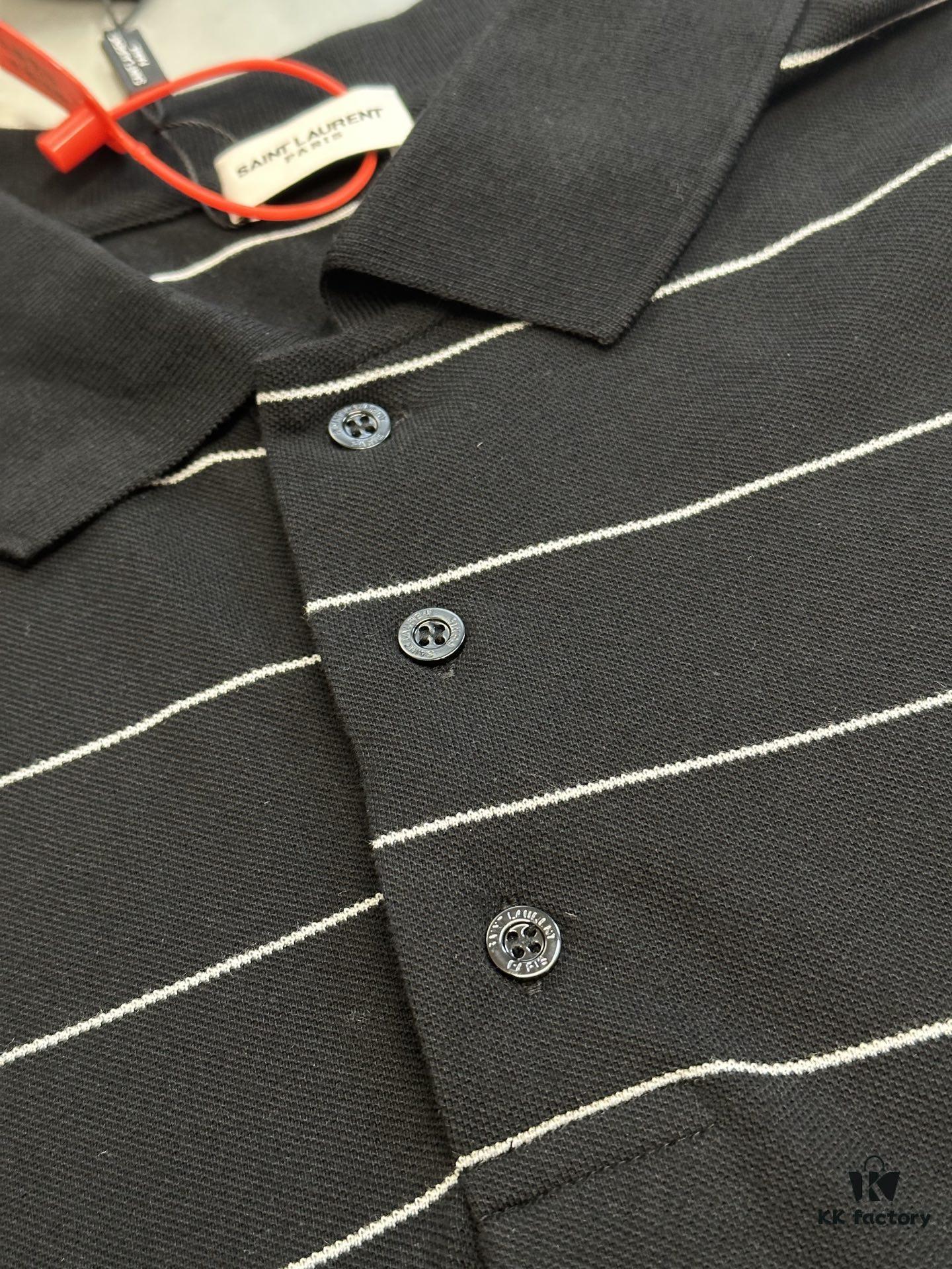 6931a357ccd8ab3d7af97900 Saint Laurent Embroidered Striped Polo Shirt