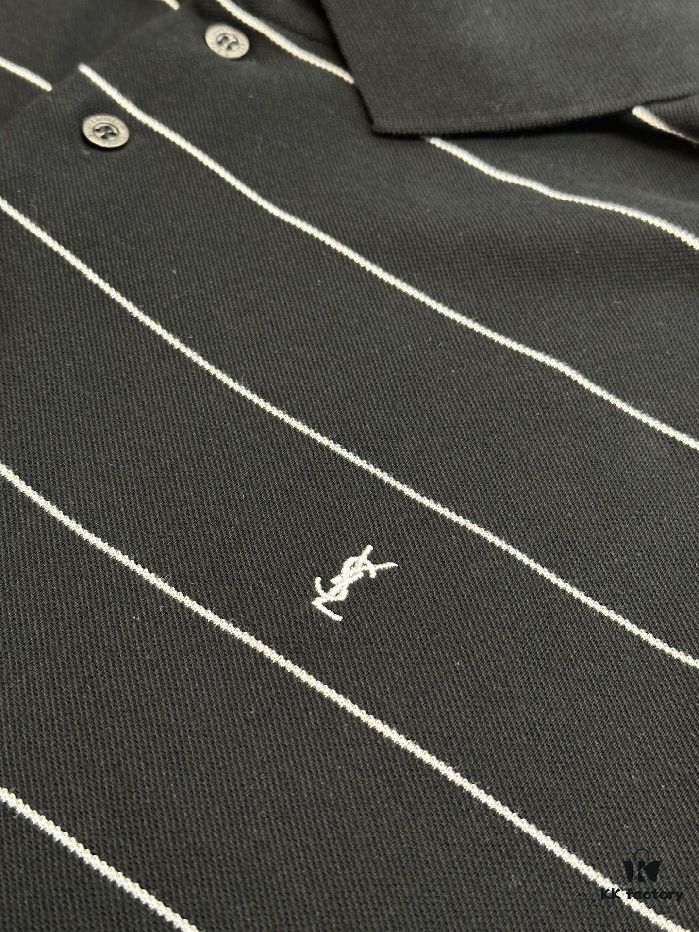 6931a357ccd8ab3d7af97901 Saint Laurent Embroidered Striped Polo Shirt