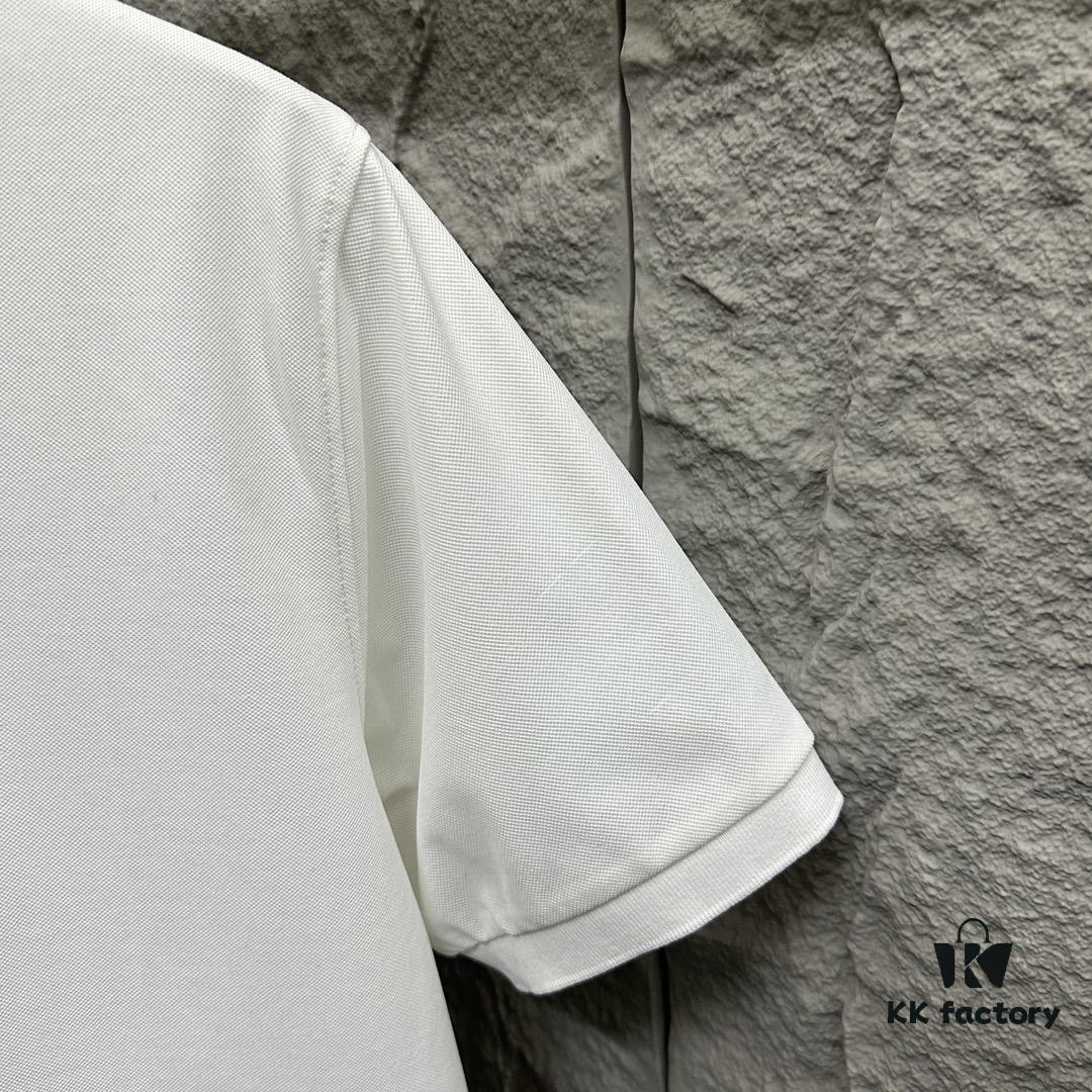 YSL Saint Laurent Short-Sleeve Polo 2025 Spring/Summer New Arrival Minimalist Letter Embroidery Beaded Fabric Unisex Stand-Collar Polo