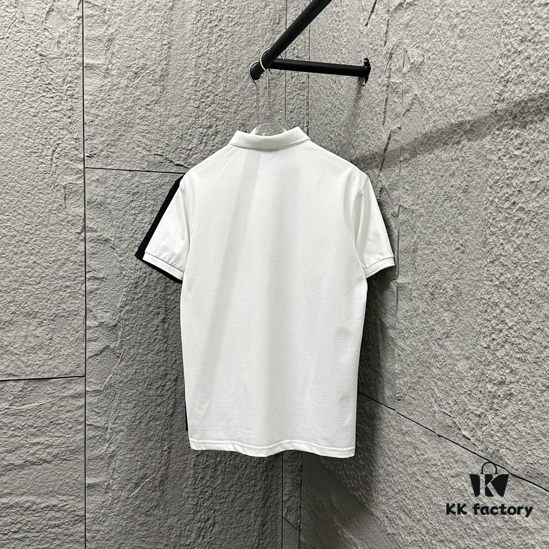 YSL Saint Laurent Short-Sleeve Polo 2025 Spring/Summer New Arrival Minimalist Letter Embroidery Beaded Fabric Unisex Stand-Collar Polo