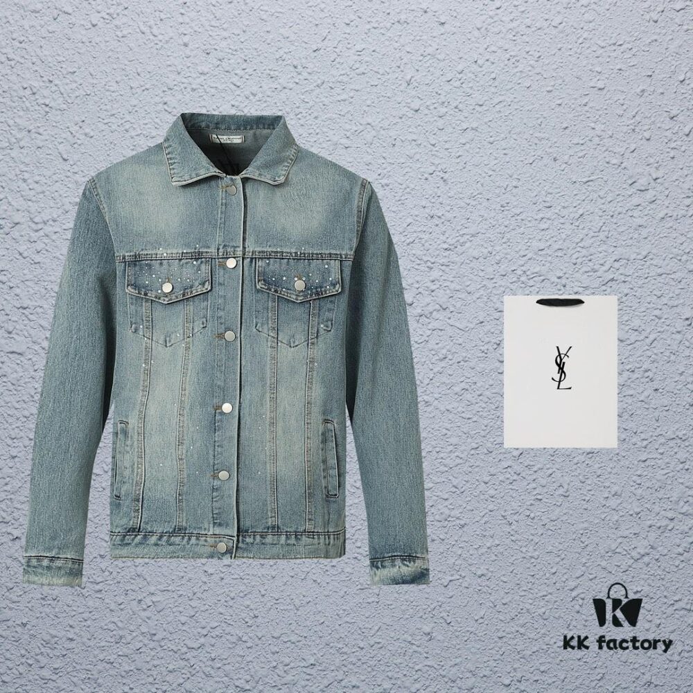 Saint Laurent YSL Rhinestone Embellished Denim Jacket (Top-tier Version, Distinguished from Standard Stock)