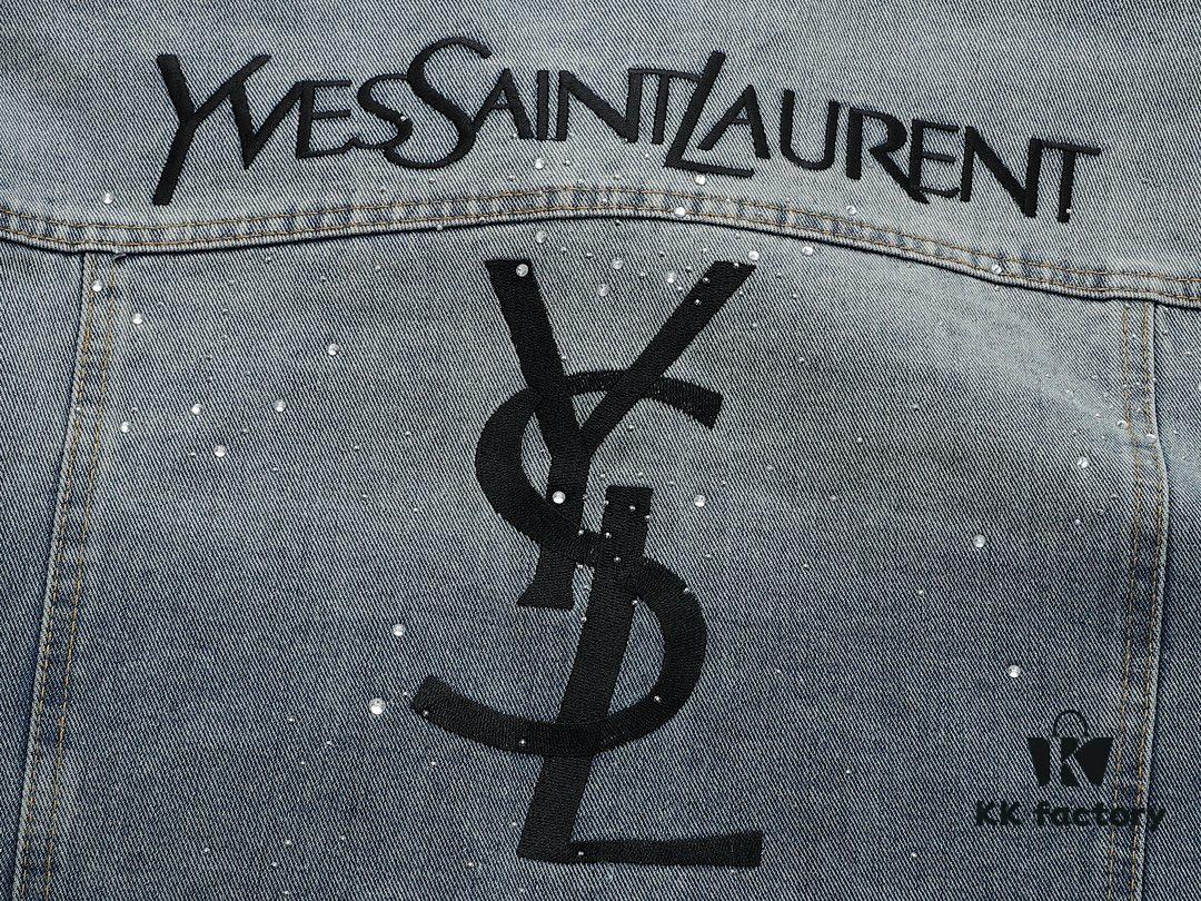 Saint Laurent YSL Rhinestone Embellished Denim Jacket (Top-tier Version, Distinguished from Standard Stock)