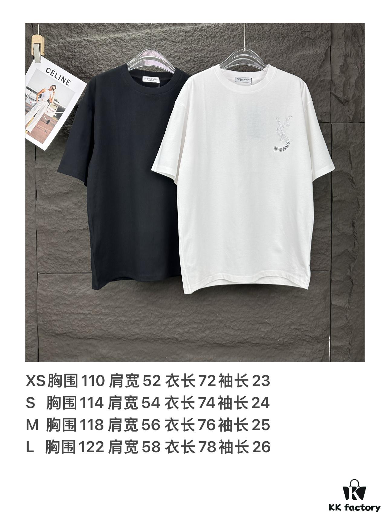 6931a35cccd8ab3d7af9795e YSL Saint Laurent 2025 New Rhinestone Letter Logo Couple T-Shirt