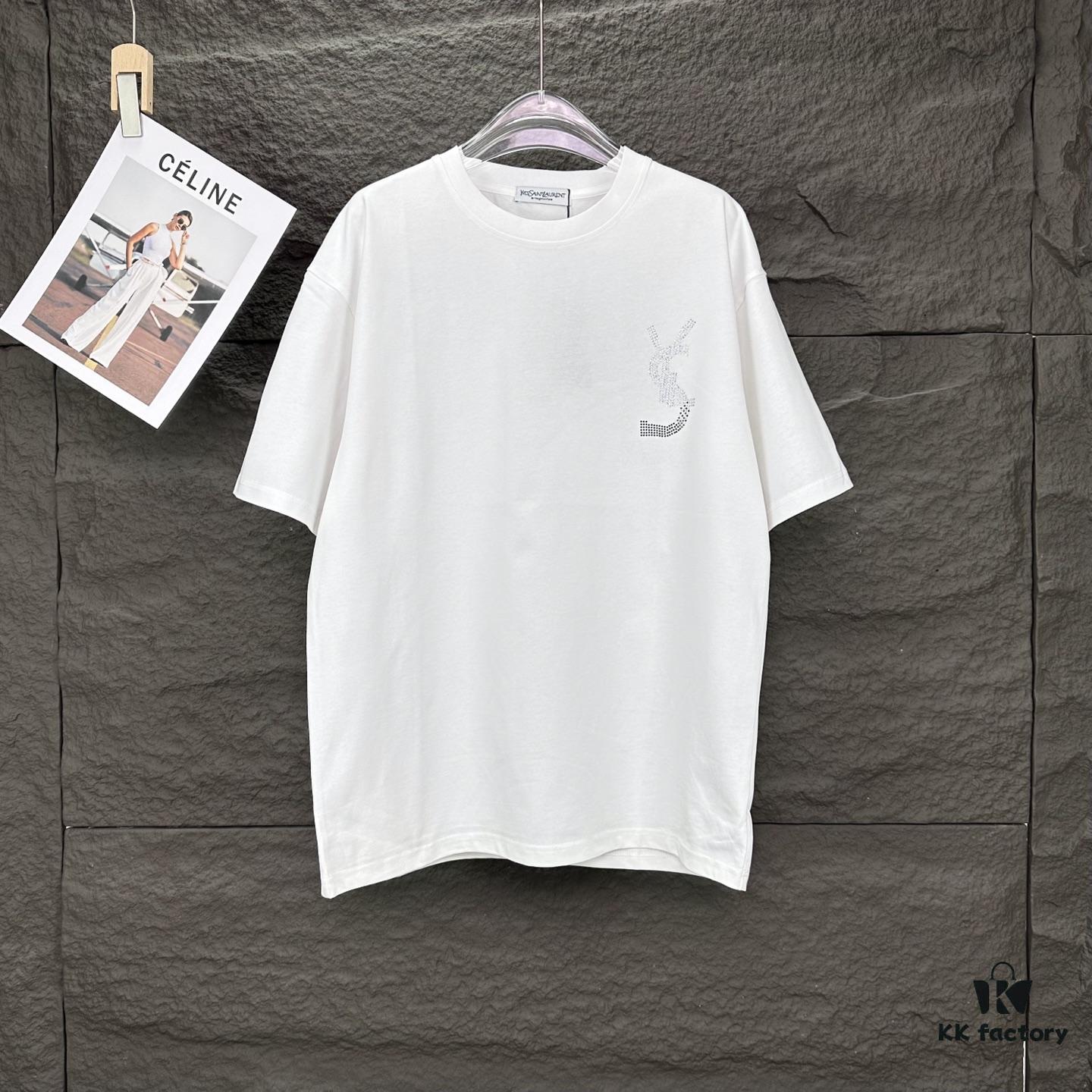 6931a35cccd8ab3d7af9795f YSL Saint Laurent 2025 New Rhinestone Letter Logo Couple Short Sleeve T-Shirt