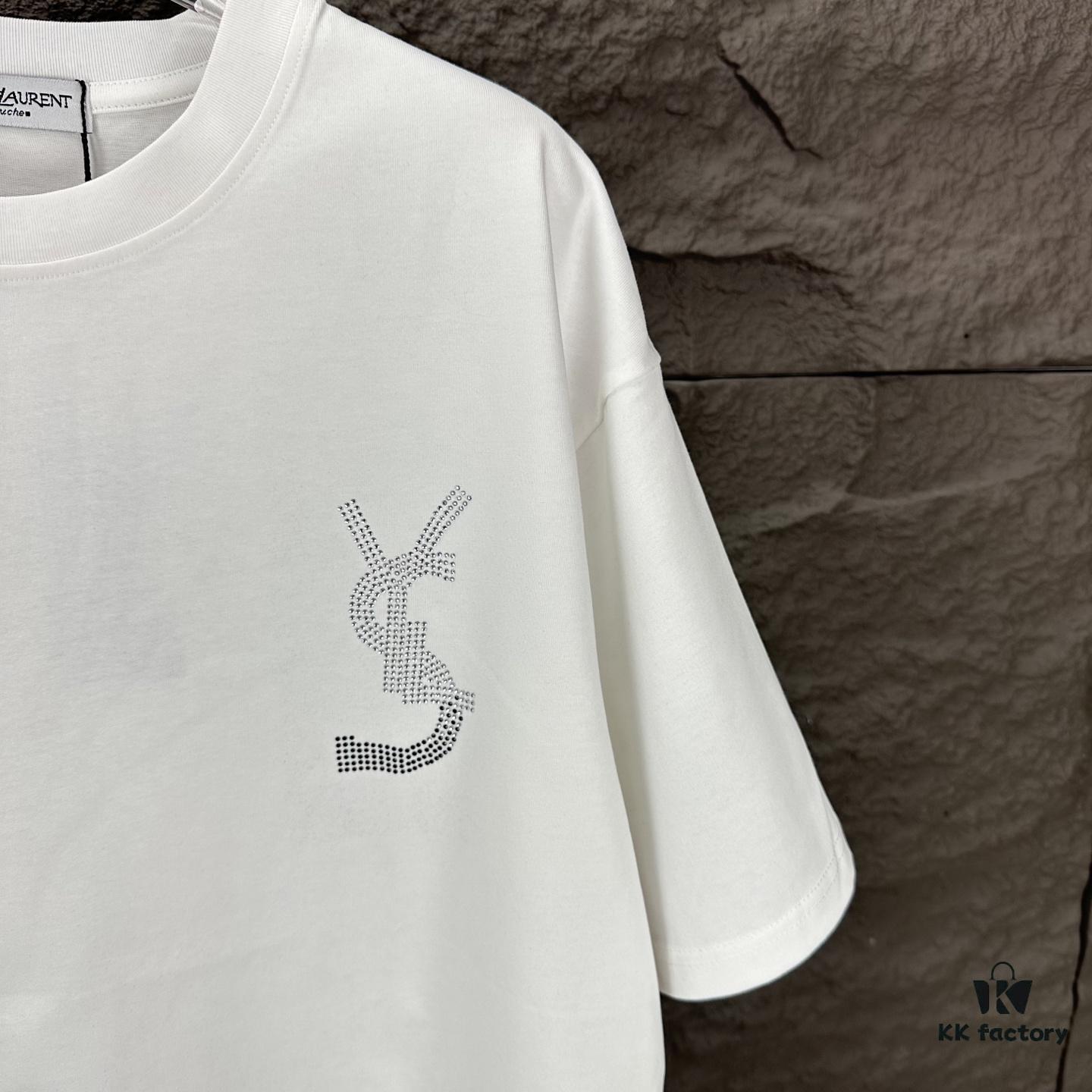 6931a35cccd8ab3d7af97961 YSL Saint Laurent 2025 New Rhinestone Letter Logo Couple Short Sleeve T-Shirt
