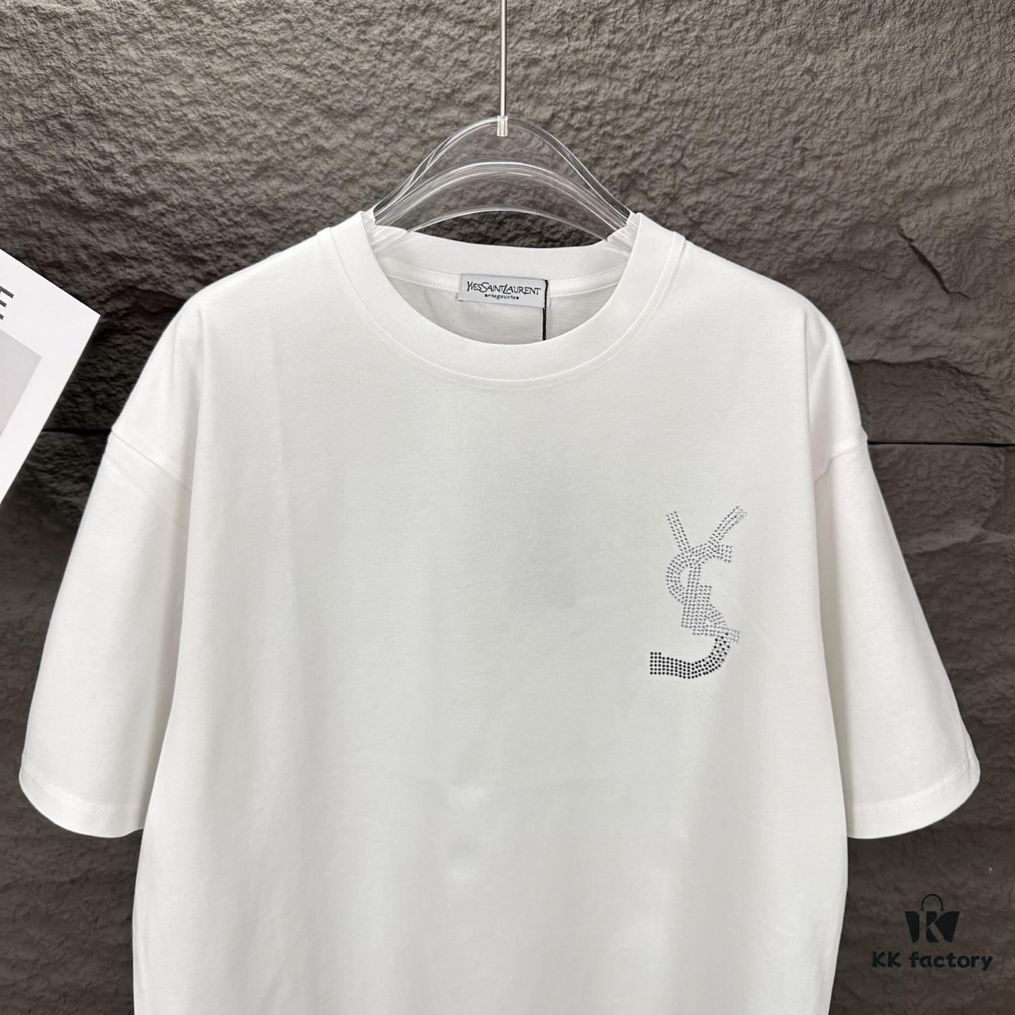 6931a35cccd8ab3d7af97962 YSL Saint Laurent 2025 New Rhinestone Letter Logo Couple Short Sleeve T-Shirt