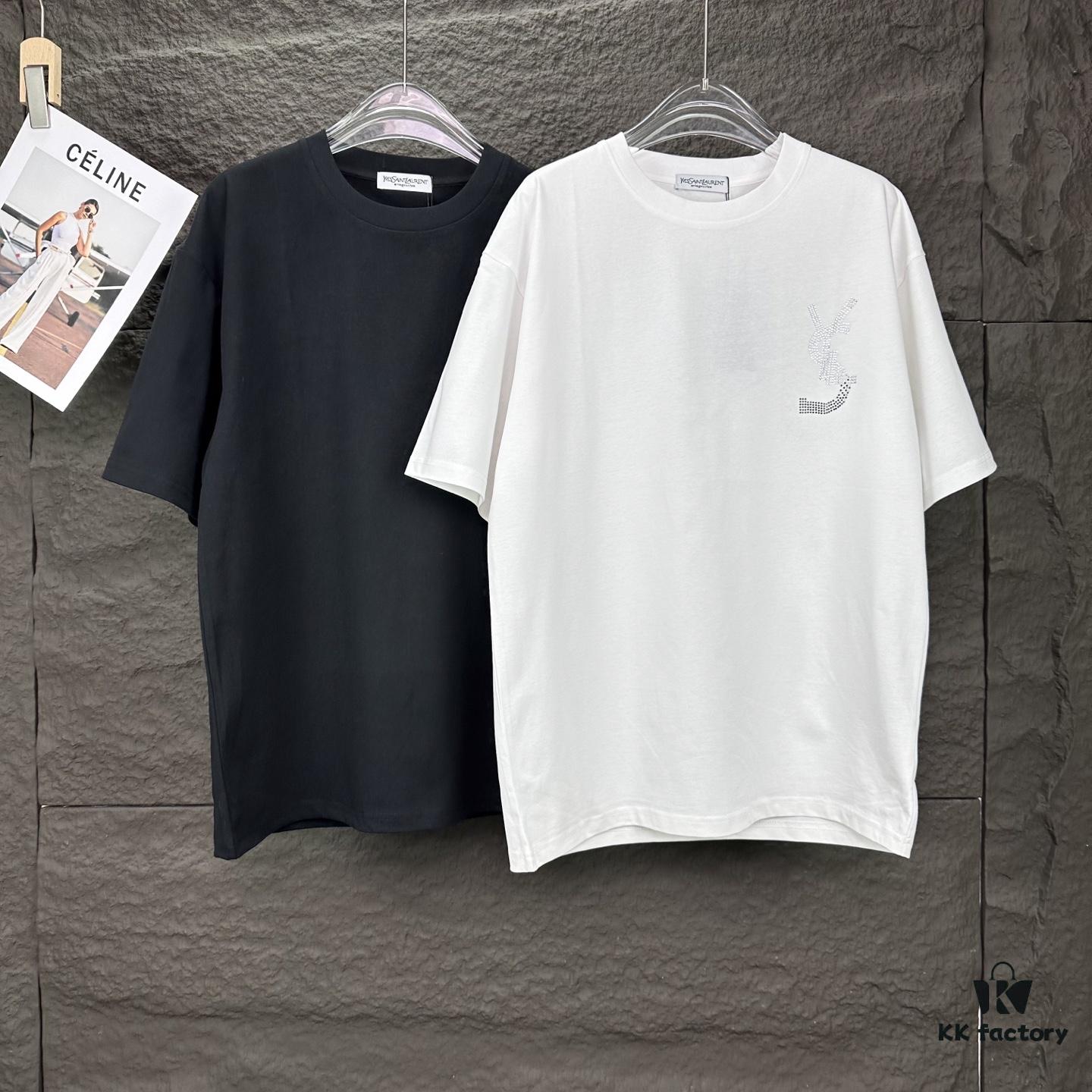 6931a35cccd8ab3d7af97965 YSL Saint Laurent 2025 New Rhinestone Letter Logo Couple T-Shirt