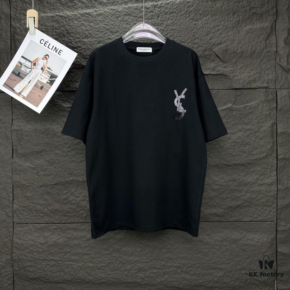 6931a35dccd8ab3d7af97966 YSL Saint Laurent 2025 New Rhinestone Letter Logo Couple T-Shirt