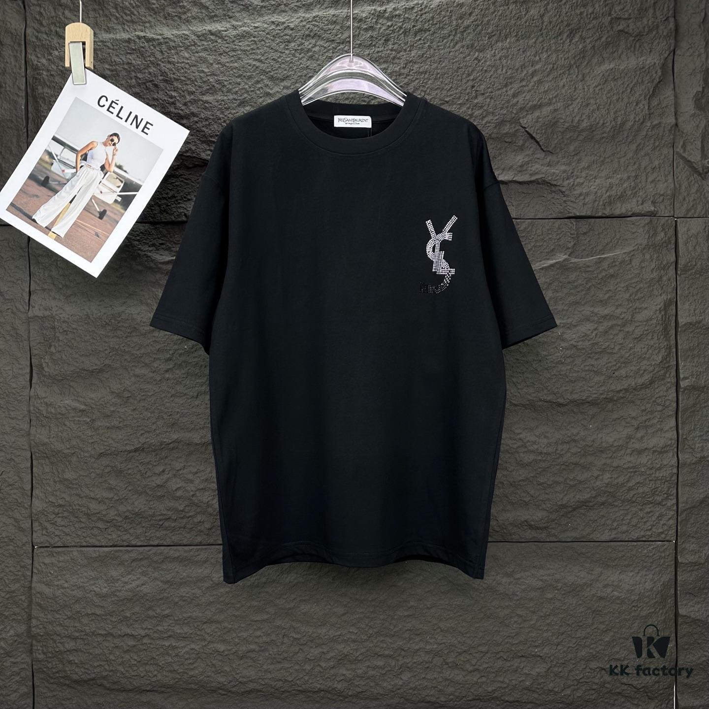 6931a35dccd8ab3d7af97966 YSL Saint Laurent 2025 New Rhinestone Letter Logo Couple T-Shirt