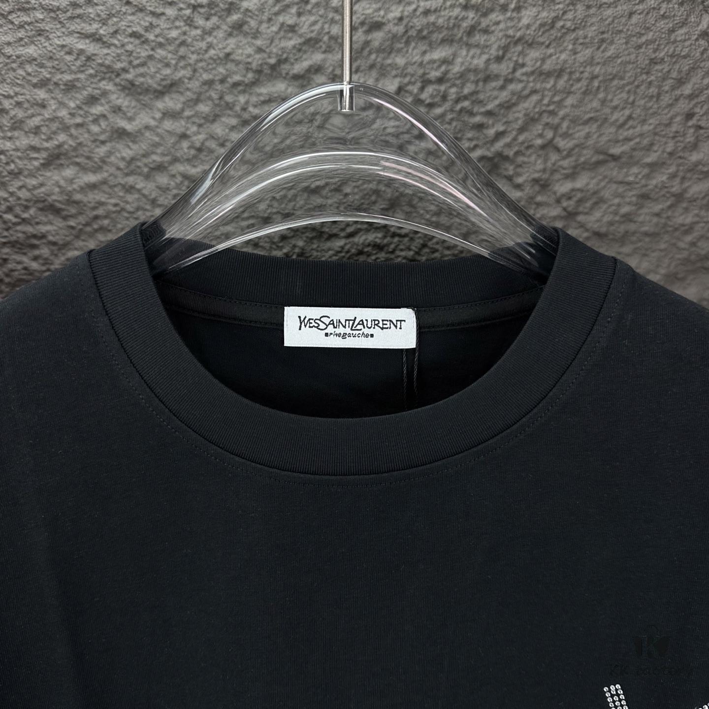 6931a35dccd8ab3d7af97967 YSL Saint Laurent 2025 New Rhinestone Letter Logo Couple T-Shirt