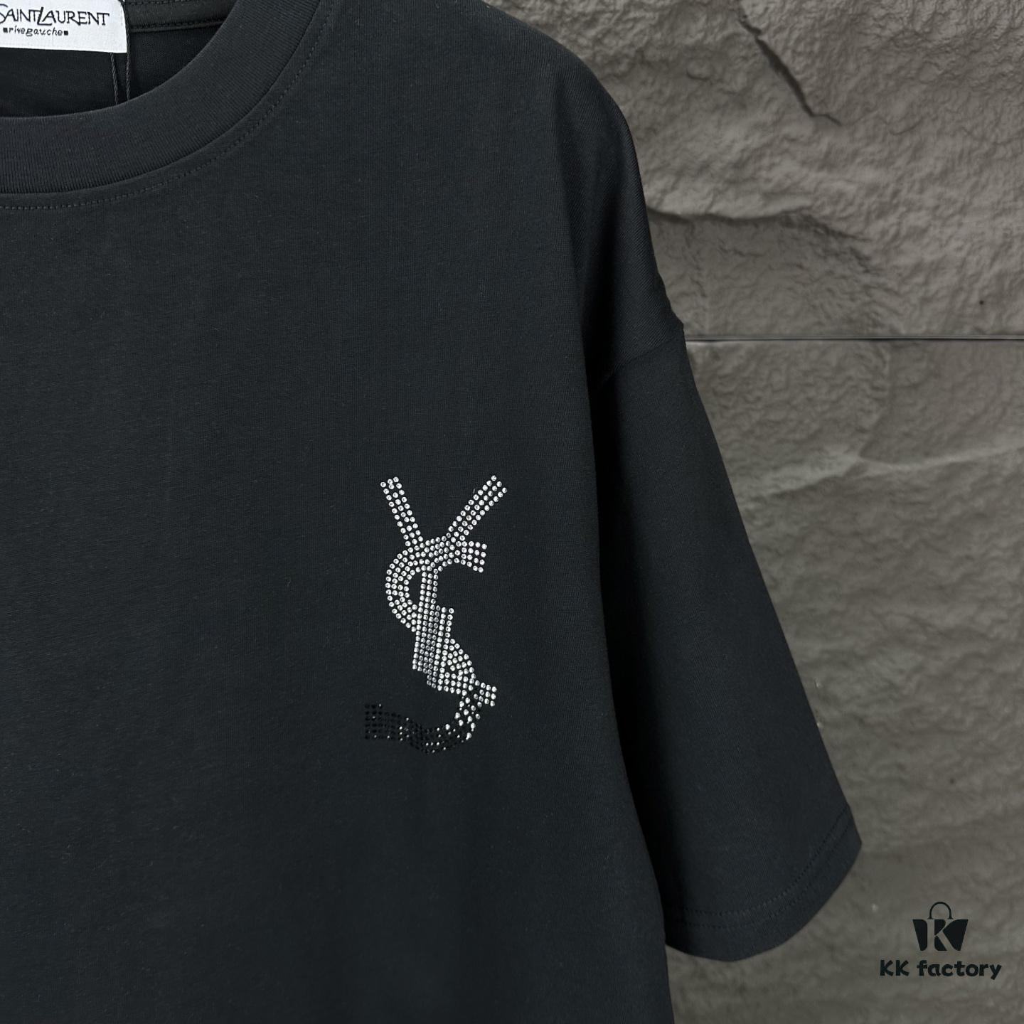 6931a35dccd8ab3d7af97968 YSL Saint Laurent 2025 New Rhinestone Letter Logo Couple T-Shirt