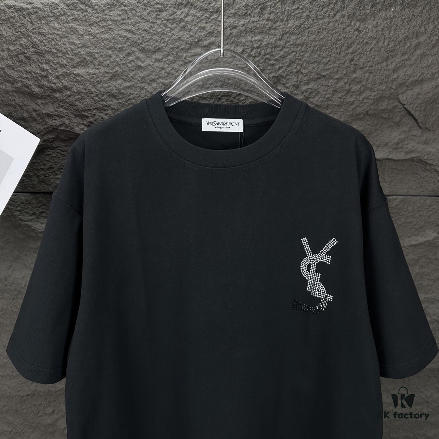 6931a35dccd8ab3d7af97969 YSL Saint Laurent 2025 New Rhinestone Letter Logo Couple T-Shirt