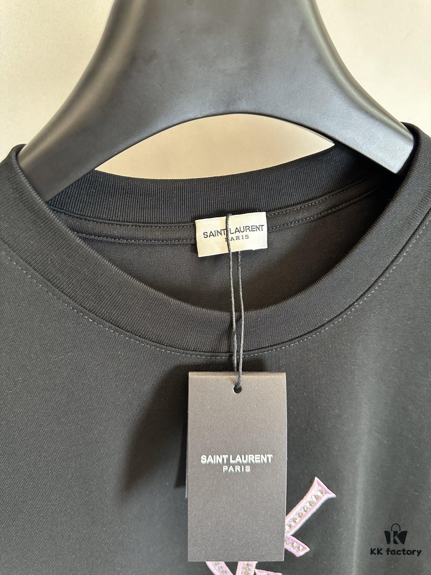 YSL Embellished Letter Cotton Short-Sleeve T-Shirt