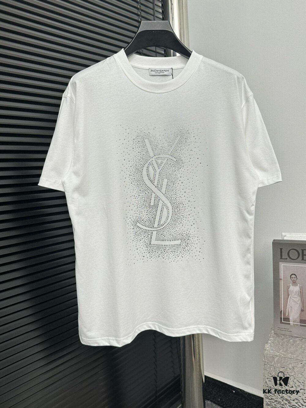 6931a361ccd8ab3d7af979b3 YSL Saint Laurent 25SS Rhinestone Short-Sleeve T-Shirt