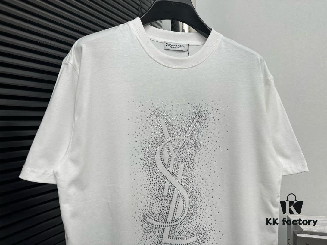 6931a361ccd8ab3d7af979b5 YSL Saint Laurent 25SS Rhinestone Short-Sleeve T-Shirt