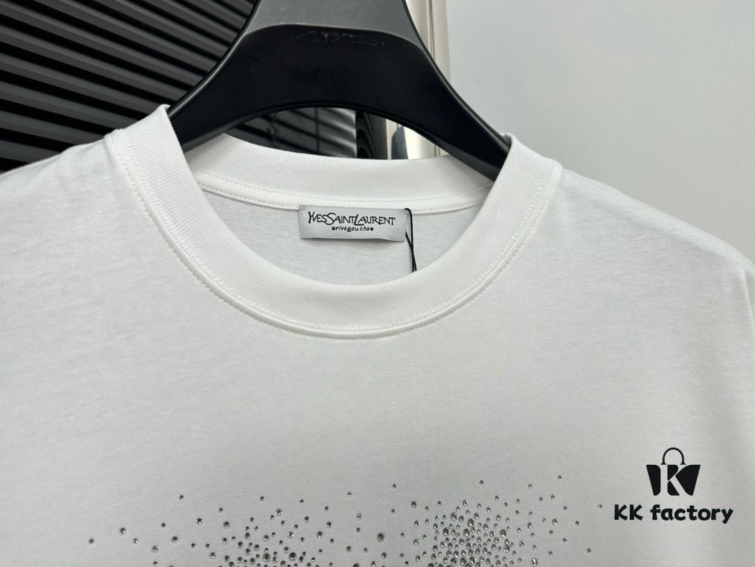 6931a362ccd8ab3d7af979b6 YSL Saint Laurent 25SS Rhinestone Short-Sleeve T-Shirt