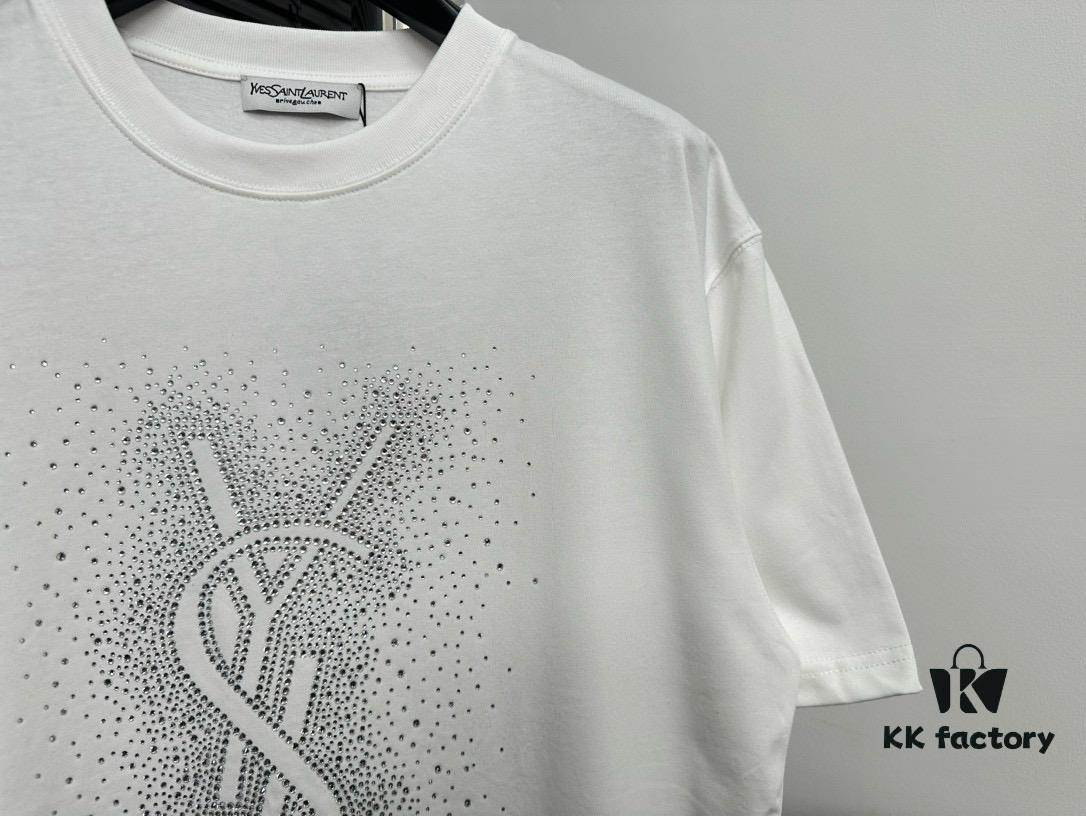 6931a362ccd8ab3d7af979b7 YSL Saint Laurent 25SS Rhinestone Short-Sleeve T-Shirt