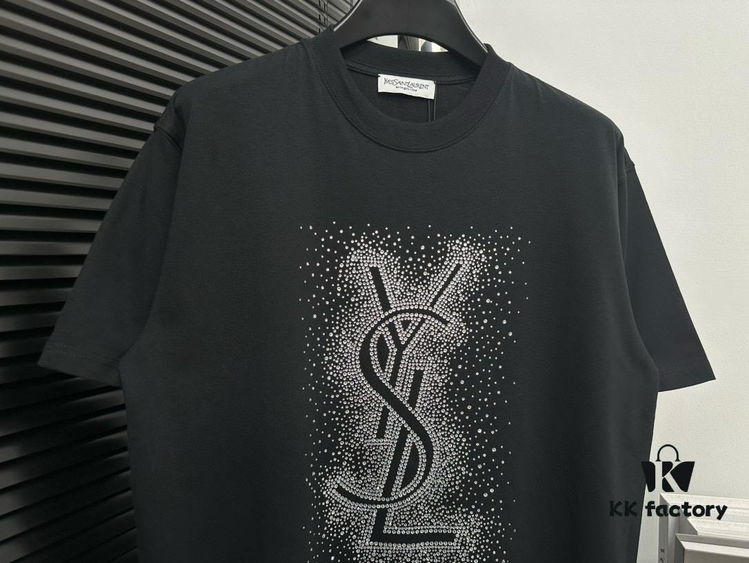 YSL Saint Laurent 25SS Rhinestone Short Sleeve T-Shirt