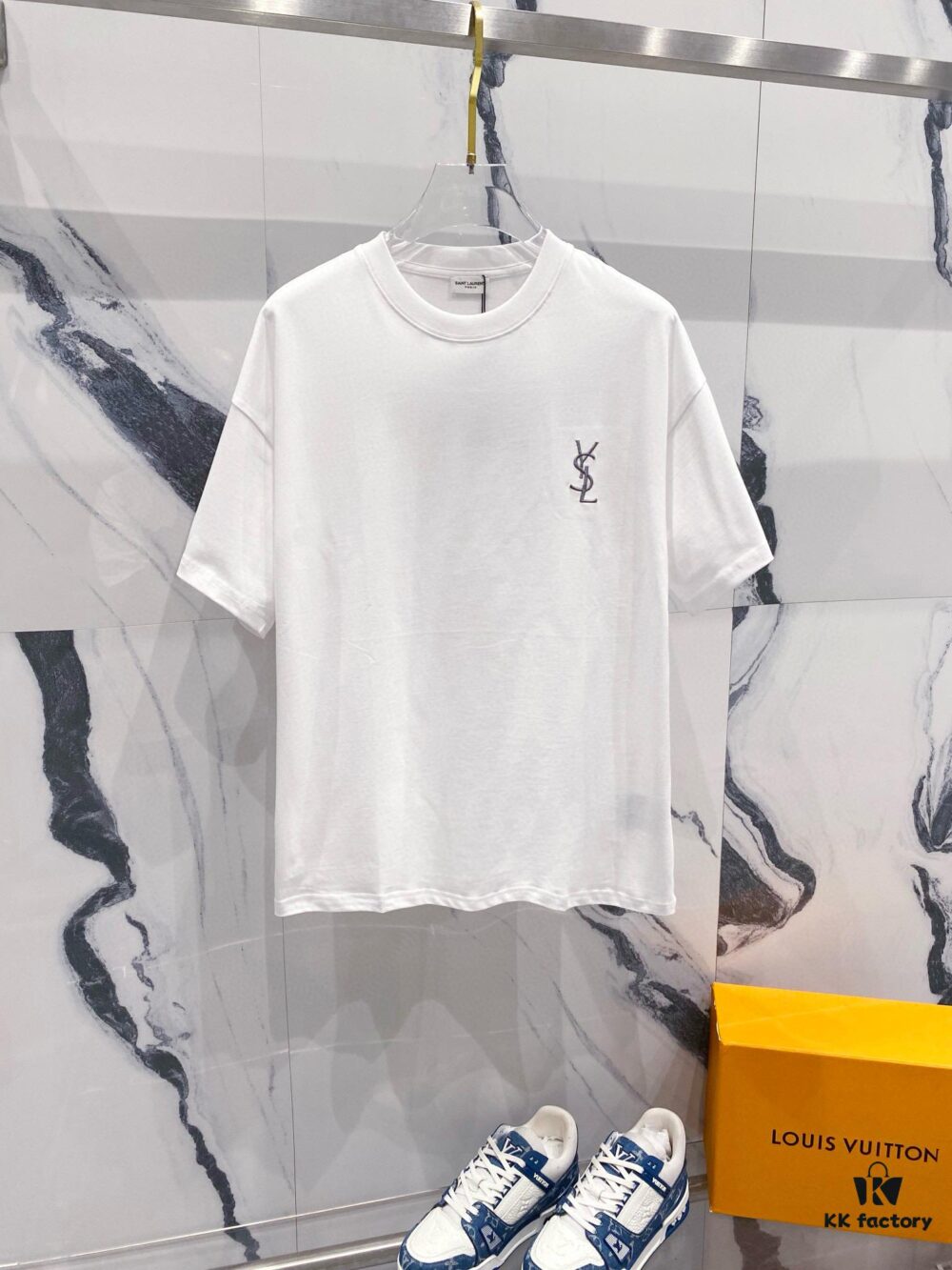 6931a363ccd8ab3d7af979c8 YSL Saint Laurent 260g Cotton Crew Neck Short Sleeve T-Shirt, Classic Minimalist Design with Embroidered Logo, Fashionable and Versatile Style
