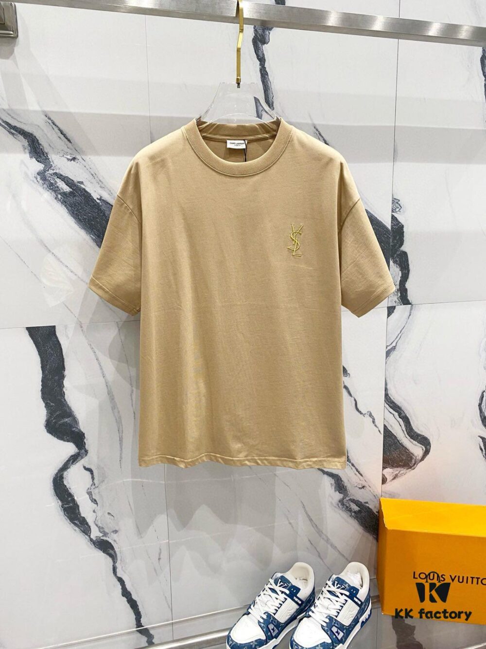 6931a363ccd8ab3d7af979ca YSL Saint Laurent 260g Cotton Crew Neck Short Sleeve T-Shirt, Classic Minimalist Design with Embroidered Logo, Fashionable and Versatile