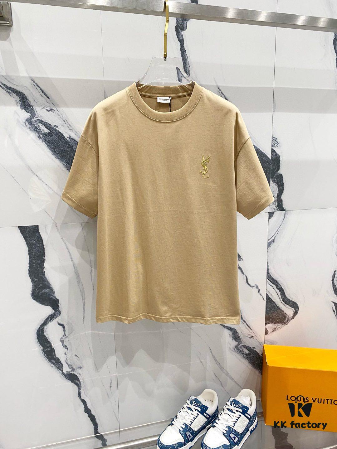 6931a363ccd8ab3d7af979ca YSL Saint Laurent 260g Cotton Crew Neck Short Sleeve T-Shirt, Classic Minimalist Design with Embroidered Logo, Fashionable and Versatile
