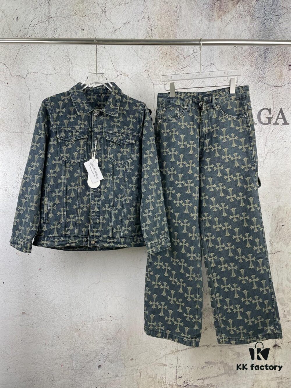 6931a364ccd8ab3d7af979e5 Chrome Hearts CH Full Print Jacquard Flared Denim Jeans