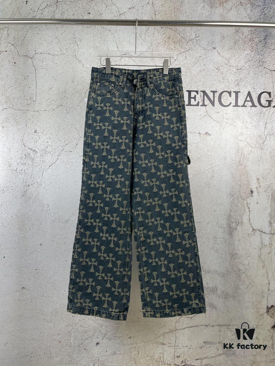 6931a364ccd8ab3d7af979e6 Chrome Hearts CH Full Print Jacquard Flared Denim Jeans