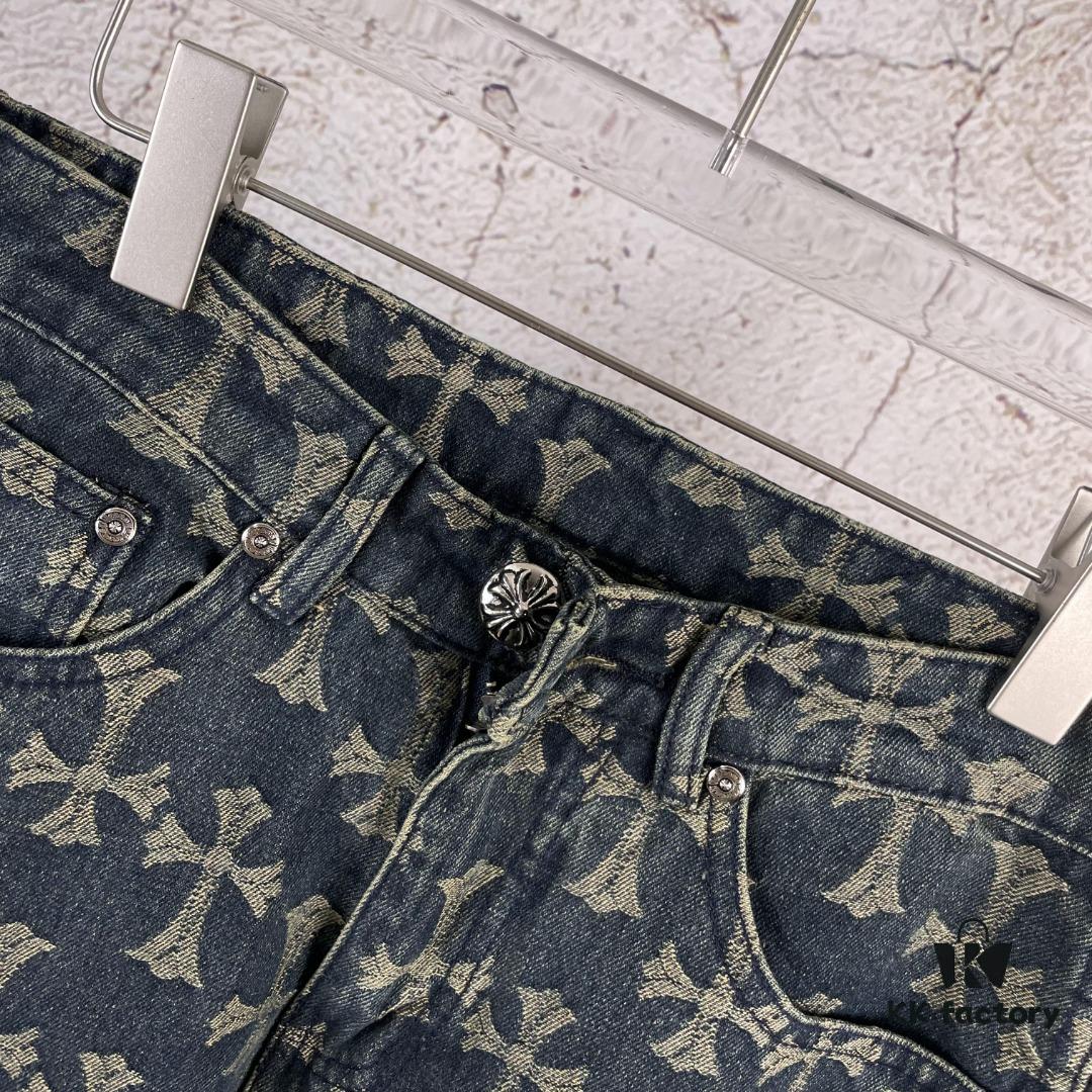 6931a364ccd8ab3d7af979e8 Chrome Hearts CH Full Print Jacquard Flared Denim Jeans