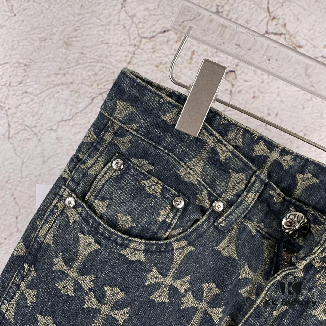 6931a364ccd8ab3d7af979e9 Chrome Hearts CH Full Print Jacquard Flared Denim Jeans