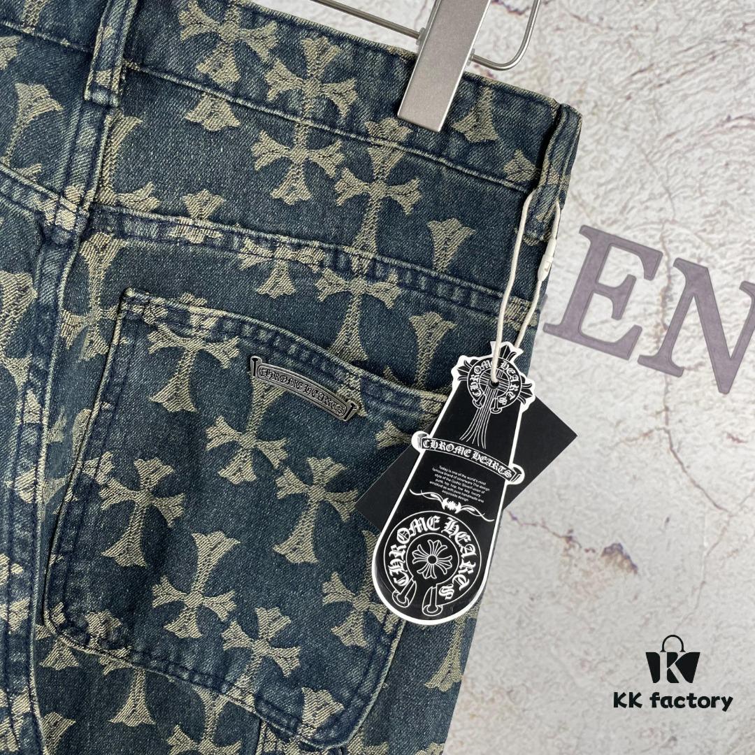 6931a364ccd8ab3d7af979eb Chrome Hearts CH Full Print Jacquard Flared Denim Jeans