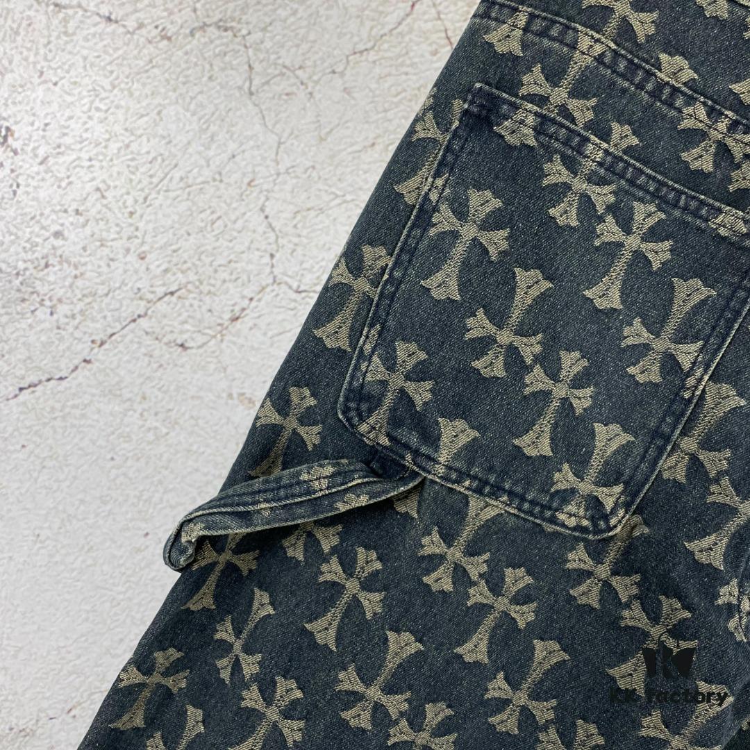 6931a364ccd8ab3d7af979ec Chrome Hearts CH Full Print Jacquard Flared Denim Jeans