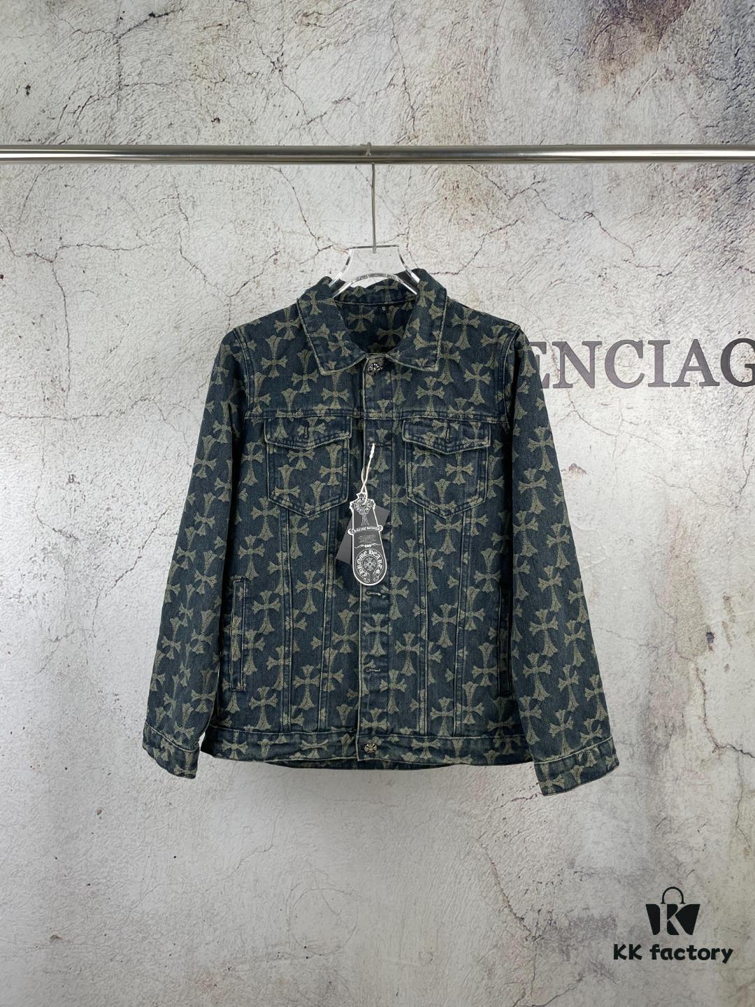 6931a366ccd8ab3d7af97a06 Chrome Hearts CH Full Print Jacquard Denim Jacket Coat
