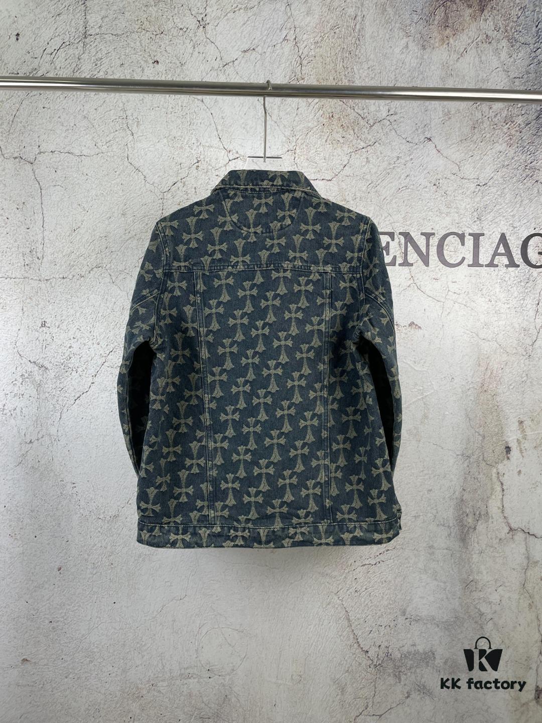 6931a366ccd8ab3d7af97a07 Chrome Hearts CH Full Print Jacquard Denim Jacket Coat