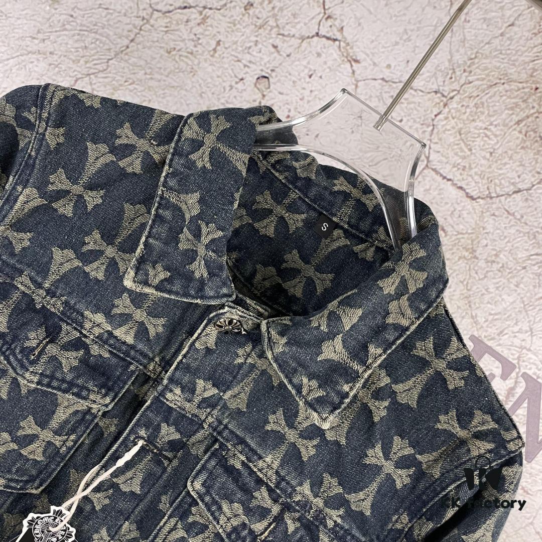 6931a366ccd8ab3d7af97a08 Chrome Hearts CH Full Print Jacquard Denim Jacket Coat